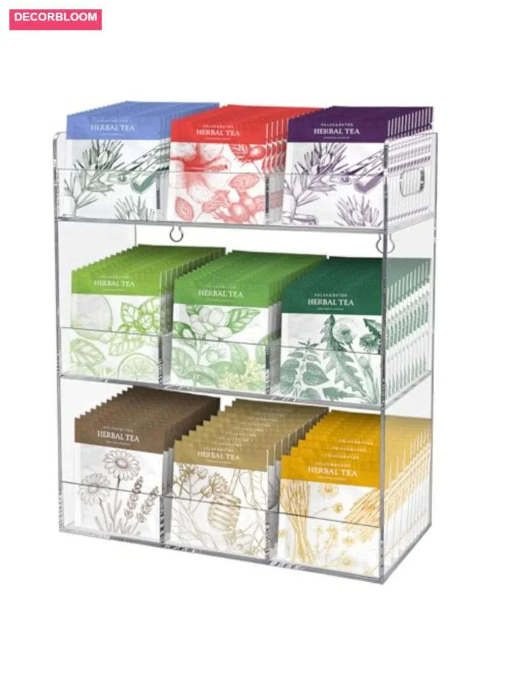 Acrylic Tea Bag Organizer, 3 Layer Countertop Storage for 150-170 Tea Bags, No